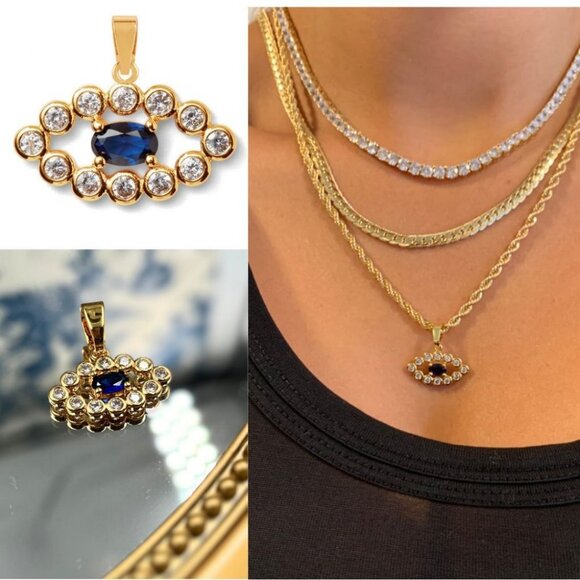 🆕 CRYSTAL HAZE 🧿 BNWT The Evil Eye Pendant - 18K Gold Plated Brass - Picture 1 of 16